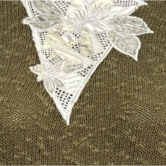 Vintage Grandmacore 80s Sweater JP Collections Medium Green White Embroidery - Picture 3 of 11